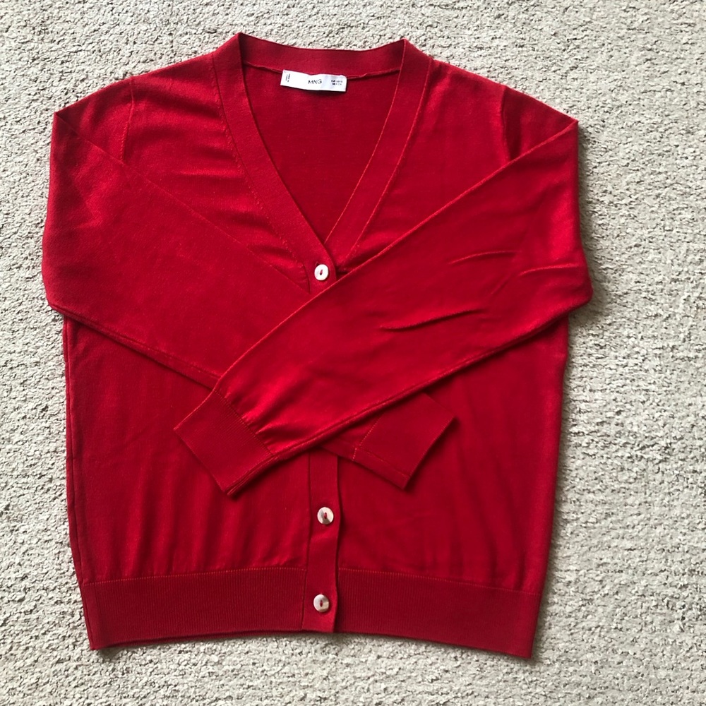Mango Red V-Neck Button Cardigan